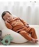PREKIES Cotton Knit Full Sleeves Hello World Text Printed Tee & Pant Set - Brown