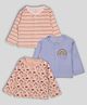 PREKIES Cotton Knit Pack Of 3 Full Sleeves Striped & Rainbow Printed Jhablas - Peach & Blue