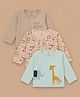 PREKIES Cotton Knit Pack Of 3 Full Sleeves Animals Printed Jhablas - Multi Colour