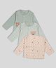 PREKIES Cotton Knit Pack Of 3 Full Sleeves Striped & Bear Printed Jhablas - Olive Green & Peach