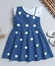Bright Stars KIDSWEAR  Denim Woven Floral Applique Detailed & Pearl Embellished Dress With Frill Sleeves Top - Blue