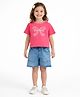 Bright Stars KIDSWEAR Single Jersey Knit Half Sleeves Bow Printed & Pearl Embellished Top & Shorts Set - Blue