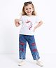 Bright Stars KIDSWEAR Single Jersey Knit Half Sleeves Unicorn Printed Top With Bow Applique Detailed Jeans Set - Blue