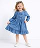 Bright Stars KIDSWEAR Cotton Woven Full Sleeves Bow Applique & Frill Detailed Dress - Blue