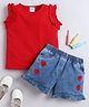 Bright Stars KIDSWEAR Single Jersey Knit Sleeveless Frill Detailed Top & Heart Embroidered Shorts Set - Red