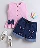 Bright Stars KIDSWEAR Single Jersey Knit Sleeveless Bow Applique Detailed Top & Denim Shorts Set - Pink