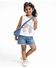 Bright Stars KIDSWEAR Single Jersey Sleeveless Unicorn Printed Top & Shorts Set With Sling Bag - White