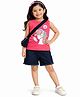 Bright Stars KIDSWEAR Single Jersey Knit Sleeveless Unicorn Printed Tee & Shorts Set With Sling Bag - Coral