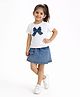 Bright Stars KIDSWEAR Knit Half Sleeves Pearls Embellished Bow Applique Detailed Top & Skorts Set - White