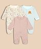 PREKIES Cotton Knit Pack Of 3 Full Sleeves Striped & Abstract Elephant Printed Footed Sleepsuit - Multi Colour