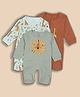 PREKIES Cotton Knit Pack Of 3 Full Sleeves Lion & Animals Printed Footed Sleepsuit - Multi Colour