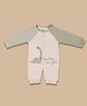 PREKIES Cotton Knit Full Sleeves Dinosaur Printed Romper - Olive Green & Beige