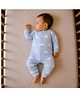 PREKIES Cotton Knit Full Sleeves Cloud Printed Romper - Light Sky Blue