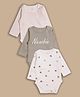 PREKIES Cotton Knit Pack Of 3 Full Sleeves Striped & Teddy Bear Printed Onesies - Multi Colour