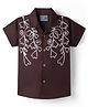 Dapper Dudes Cotton Woven Half Sleeves Floral Embroidered Shirt - Brown