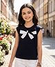 Arias 100% Cotton Knit Sleeveless Top With Bow Applique - Black