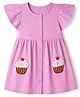 Babyoye Cotton One Piece Dress with Half Sleeves and Cupcake Applique in Lavender for 3-6 Months