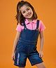 OLLINGTON ST. Cotton Denim Sleeveless Dungaree With Half Sleeves Inner Tee - Pink & Blue