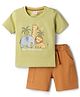 Babyhug Single Jersey Knit Half Sleeves T-Shirt & Shorts Set with Jungle Theme Print - Green & Brown