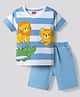 Babyhug Single Jersey Knit Half Sleeves Striped Animal Printed T-Shirt & Shorts Set - Multicolor