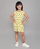 Little Angels Cotton Woven  Sleeveless Floral Printed Dress -Yellow