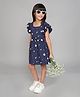 Little Angels Cotton Woven Frill Sleeves Celestial Printed Dress - Navy Blue