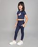 Little Angels Cotton Woven Half Sleeves Unicorn Printed Crop Top & Jogger Set - Navy Blue