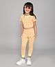 Little Angels Cotton Woven Half Sleeves Abstract Printed Crop Top & Jogger Set - Yellow