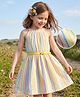 Hola Bonita Woven Sleeveless Textured Striped Dress With Belt - Multicolor