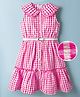 Hola Bonita Woven Sleeveless Checks Dress With Belt - Pink