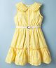Hola Bonita Woven Sleeveless Textured Checks Dress With Belt - Yellow