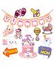 Zyozi First Tooth Decorations Combo For Baby Girl-Banner, Photo Booth, Cake Topper & Cardstock  Pink (Pack Of 12)