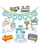 Zyozi First Tooth Decorations Combo Banner, Photo Booth Props, Cake Topper & Cardstock Cutout - Blue (Pack Of 12)