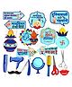 Zyozi Blue Mundan Ceremony Hindi PhotoBooth Props, Decorations Props for First Hair Cut - Blue (Pack of 19)