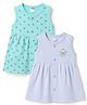 Tango Single Jersey Knit Sleeveless Floral & Animal Printed Frocks Pack Of 2 - Light & Aqua Blue