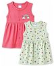Tango Single Jersey Knit Sleeveless Rainbow & Space Theme Printed Frocks Pack Of 2 - Dark Pink & Light Green