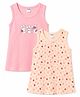 Tango Single Jersey Knit Sleeveless Bunny Floral & Strawberry Printed Frocks Pack Of 2 - Pink & Beige