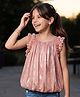 Arias Woven Frill Sleeves Party Top With Foil Print - Pink