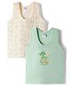 Tango Single Jersey Knit Sleeveless Vests with Van & Tree Print Pack of 2 - Green & Cream