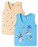 Tango Single Jersey Knit Sleeveless Vests With Beach Print Pack of 2 - Blue & Cream