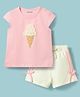 Babyoye Single Jersey Knit Half Sleeves T-Shirt & Shorts Set with Floral Applique - Multicolor