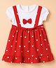 Babyhug Single Jersey Knit Half Sleeves Pinafore Dress with Hearts Print & Bow Applique - Red