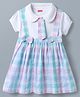 Babyhug Single Jersey Knit Half Sleeves Checked Frock With Bow Applique & Tie - White