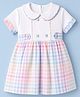Babyhug Cotton Woven Rib Knit Half Sleeves Dress With Peter Pan Collar & Checks - Pink