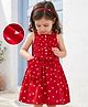Mark & Mia Cotton Woven Sleeveless Hearts Printed Frock With Smocking Details & Sling Bag - Red