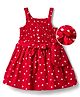 Mark & Mia Cotton Woven Sleeveless Hearts Printed Frock With Smocking Details & Sling Bag - Red
