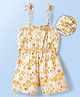 Mark & Mia Cotton Woven Sleeveless Jumpsuit With Bow Detailing & Floral Print - Mustard