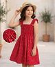 Mark & Mia Cotton Woven Sleeveless Frock With Floral Print & Smock Detailing - Red