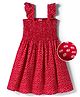 Mark & Mia Cotton Woven Sleeveless Frock With Floral Print & Smock Detailing - Red