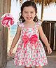 Mark & Mia Cotton Woven Sleeveless Frock With Floral Print & Bow Applique - White